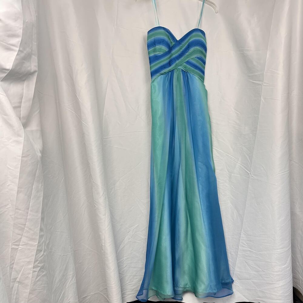 Dress 4 Blue Chiffon Strappy Maxi Prom Formal Cut Out Open Back Sweetheart
